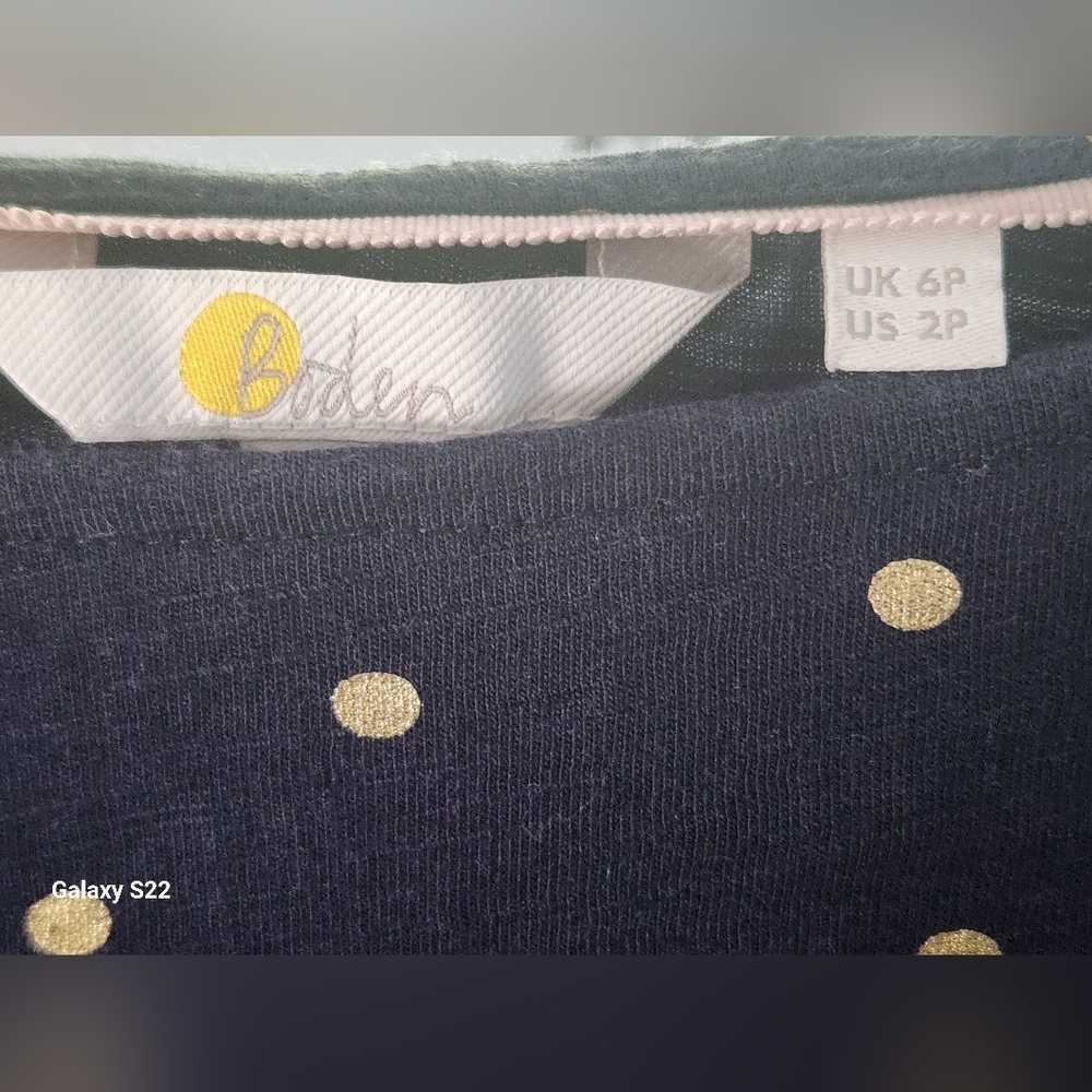 Boden Dress Navy Blue W Gold Polka Dots Jersey The Romaine 2P Preppy Classic - Picture 4 of 7
